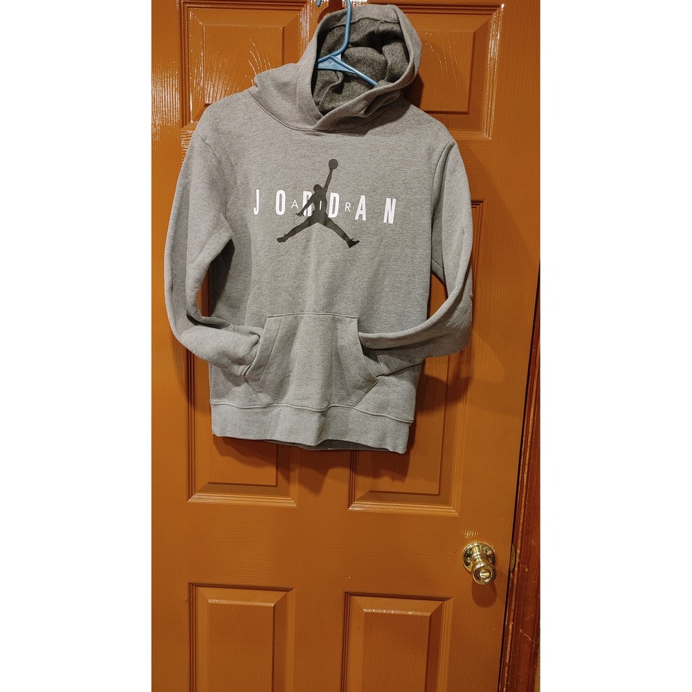 Jordan Hoodie Boys Large Gray Excellent Jumpman Graphic Pullover Sweatshirt - Picture 3 of 7